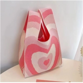 Internet celebrity trendy handbag, women's knitted yarn bucket bag, hand-held casual tote bag, knitted bag