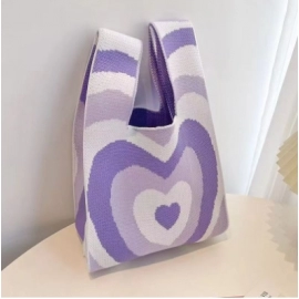 Internet celebrity trendy handbag, women's knitted yarn bucket bag, hand-held casual tote bag, knitted bag
