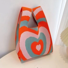 Internet celebrity trendy handbag, women's knitted yarn bucket bag, hand-held casual tote bag, knitted bag