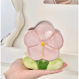 Flower pen holder, ceramic desktop decoration, cute girl's desk, office storage box, stationery shelf, storage jar
