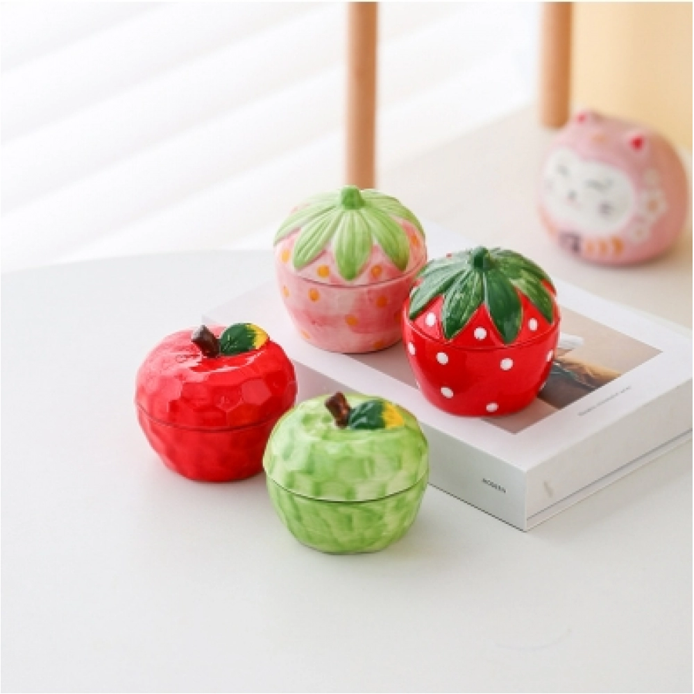 Ceramic Strawberry Apple Jewelry Box Creative Gift Pearl Necklace Ring Dressing Table Storage with Lid Jar for Girls Ceramic Strawberry Apple Jewelry Box Creative Gift Pearl Necklace Ring Dressing Table Storage with Lid Jar for Girls