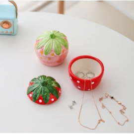 Ceramic Strawberry Apple Jewelry Box Creative Gift Pearl Necklace Ring Dressing Table Storage with Lid Jar for Girls