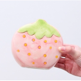 Cute Strawberry Ceramic Decoration Pen Holder Desktop Office Dormitory Creative Makeup Brush Storage Bucket Stationery Storage