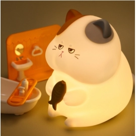 Greedy Cat Night Light Desktop Cartoon Pet Creative Night Light Bedhead Soft Light Setting Time tapping light