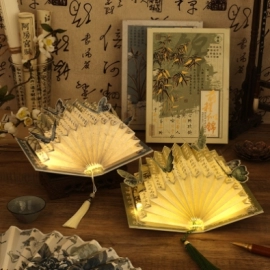 Creative Book Light Pen and Ink Handwritten Series Chinese Style Creative Fan shaped Book Light Indoor Night Light