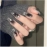 French style wearing nail, dark spicy girl, ins style, silver moon star nail art piece, fake nail, medium long ballet nail