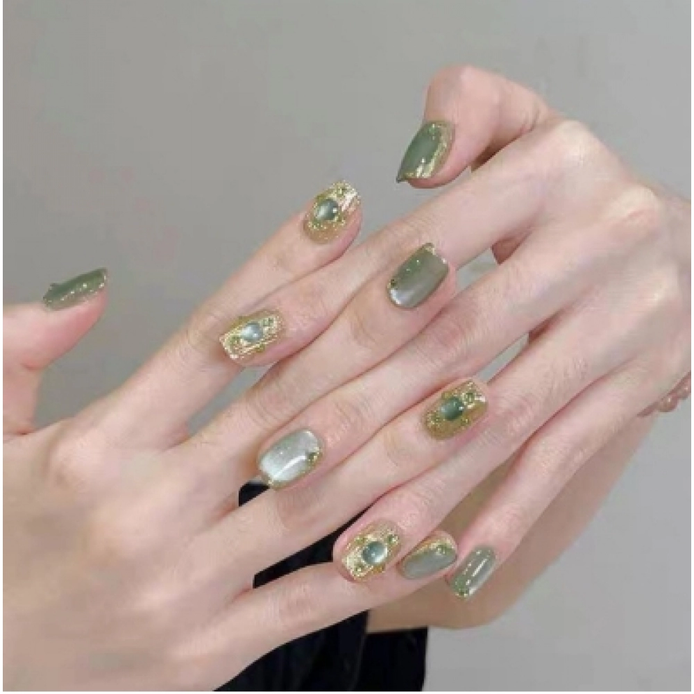 Green Buchirati grape green diamond French pure handmade wearable nail art pieces with high-end temperament Green Buchirati grape green diamond French pure handmade wearable nail art pieces with high-end temperament