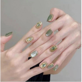 Green Buchirati grape green diamond French pure handmade wearable nail art pieces with high-end temperament