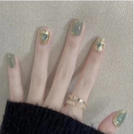Green Buchirati grape green diamond French pure handmade wearable nail art pieces with high-end temperament